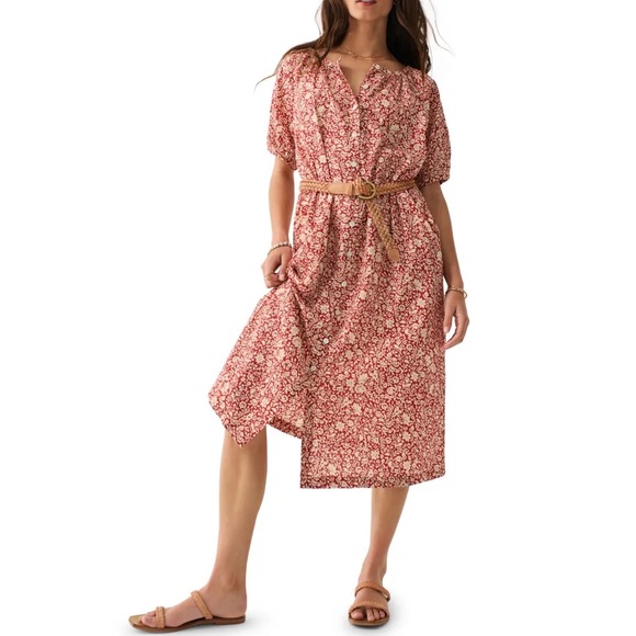 Faherty Dresses & Skirts - Faherty Carmel Floral Organic Cotton Midi Button Front Shirtdress Medium Coastal